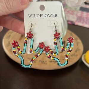 NEW Wildflowers Vibrant Cactus Earrings with Red and Turquoise